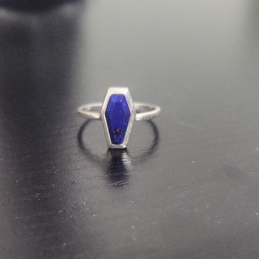 Silver and Blue Geometric Ring